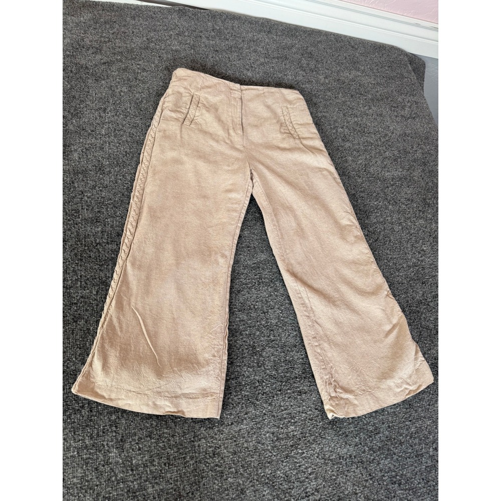 Jason Wu Tan Wide Leg Cropped Pants High Waist Linen Braided Detail Casual SZ 6 - Picture 2 of 16